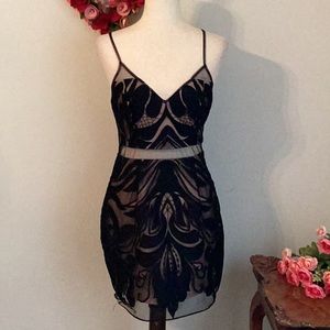 Black Net and Lace over a nude underlining Mini Dress by A PEACH